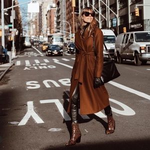 Brown woolen coat with belt - Mango Size S